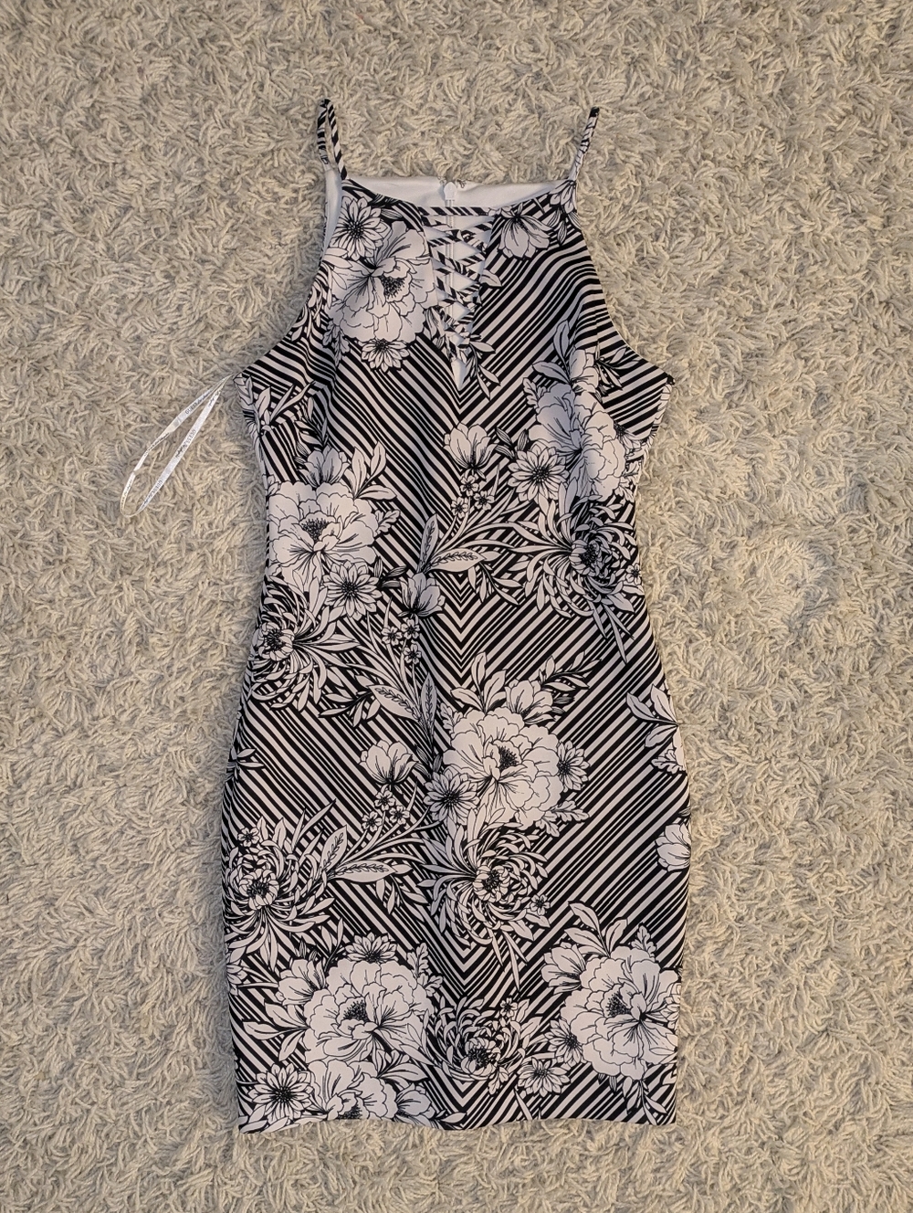 Guess Black and White Floral Halter Mini Dress
